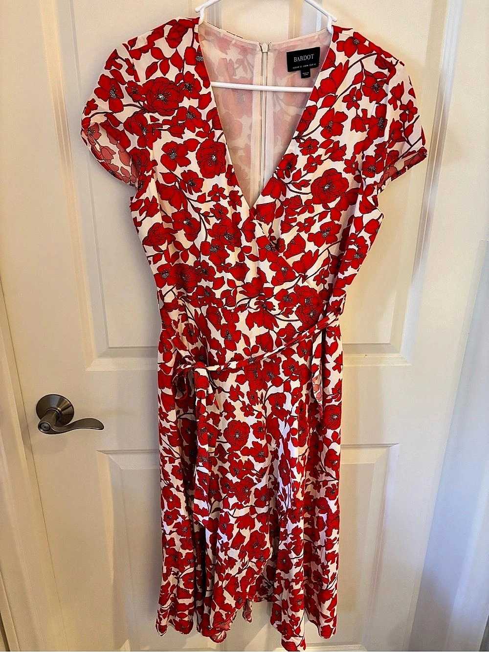 Bardot Fiesta Floral Faux Wrap Dress Red & White Midi Dress
